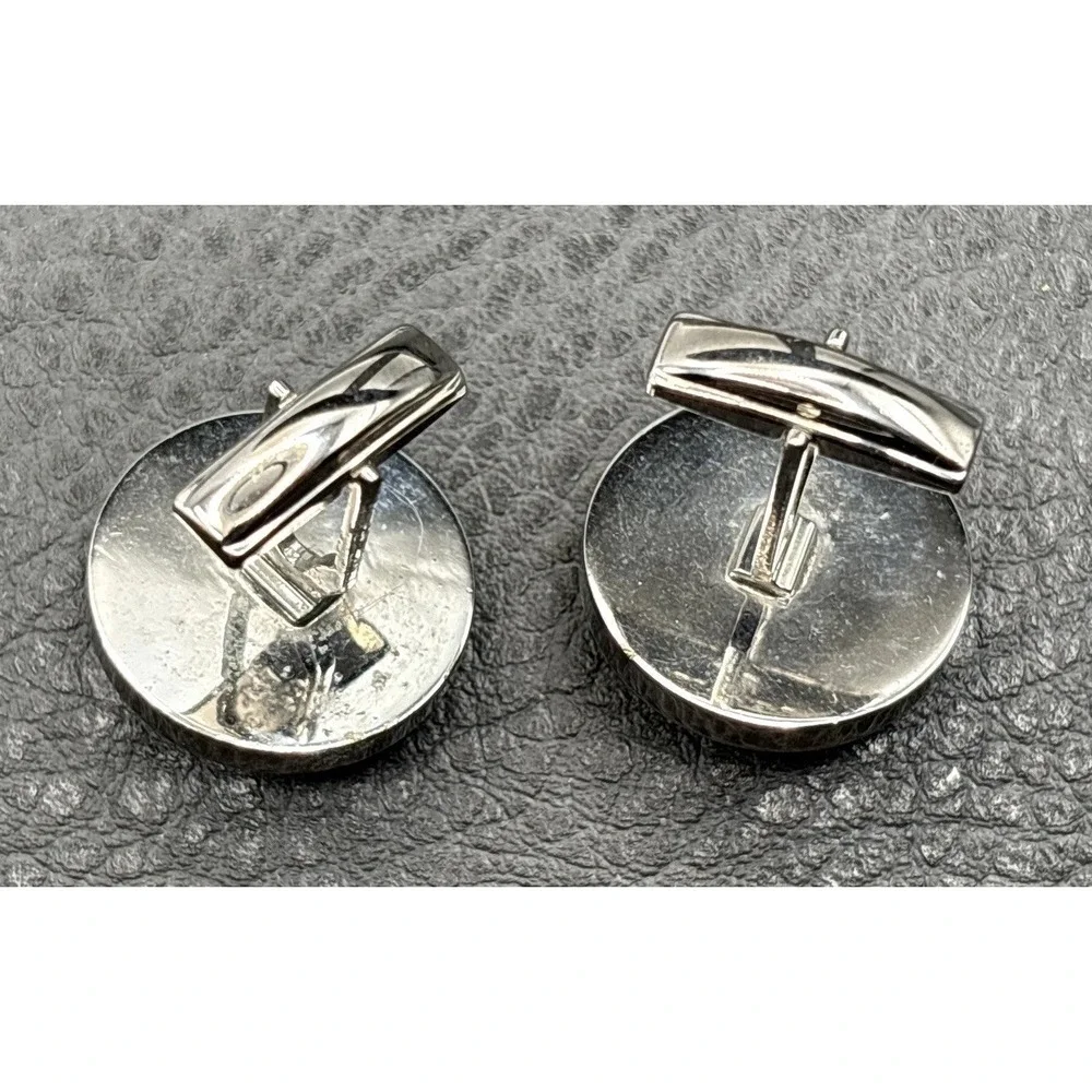 Vintage Silver Tone Royal Blue Rivoli Rhinestone Crystal Starburst Cufflinks